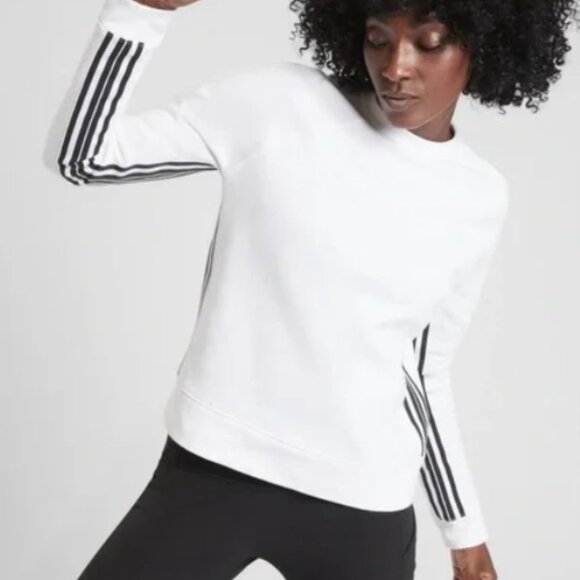 Athleta Sweaters - Athleta White Pullover Sweatshirt Women’s Size Large, Black Stripe Casual Lounge
